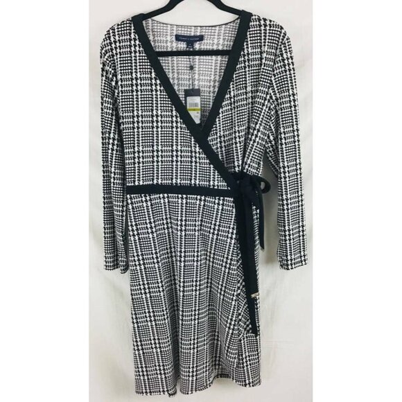 Tommy Hilfiger Dress 14 White Houndstooth Wrap New - Picture 1 of 7
